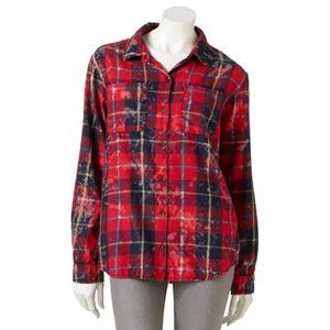 Vanilla Star Acid Wash Plaid Top sz S